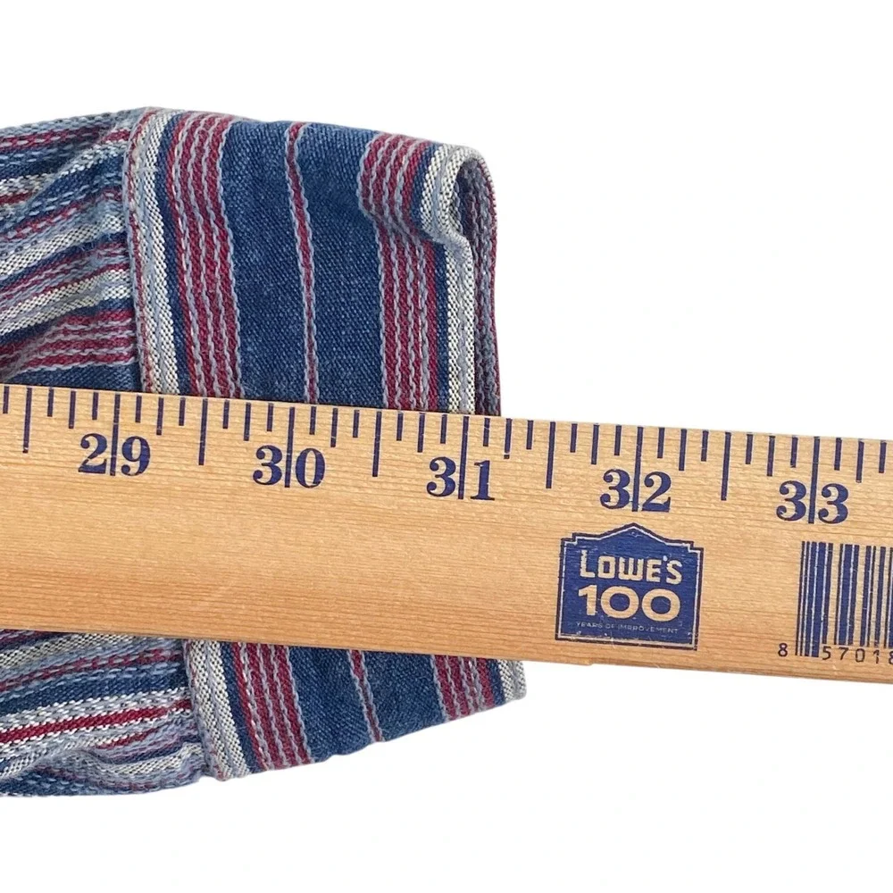 Levi's Western  Shirt Large LS Striped Blue Gray Red White